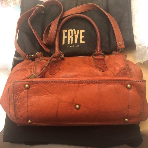 Vintage FRYE Leather Convertible Crossbody/ Shoulder/ Handbag Orange Sangria - Picture 5 of 9